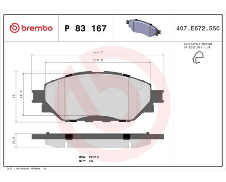 Kit de plaquettes de frein, frein à disque P 83 167 Brembo, Image 2