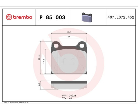 Kit de plaquettes de frein, frein à disque P 85 003 Brembo, Image 3
