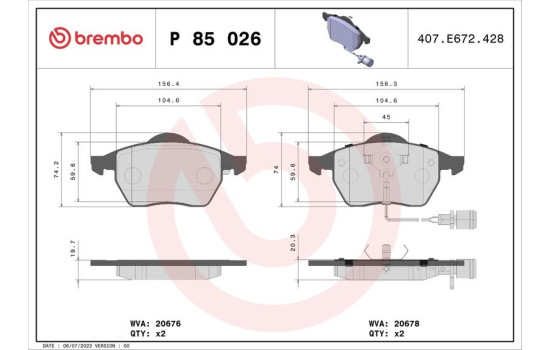 Kit de plaquettes de frein, frein à disque P 85 026 Brembo, Image 2