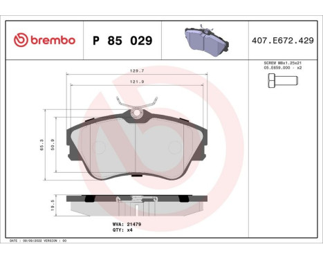 Kit de plaquettes de frein, frein à disque P 85 029 Brembo, Image 3