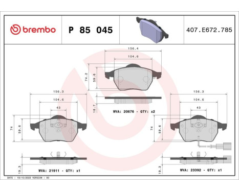 Kit de plaquettes de frein, frein à disque P 85 045 Brembo, Image 3