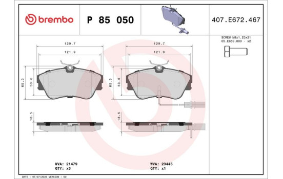 Kit de plaquettes de frein, frein à disque P 85 050 Brembo, Image 2
