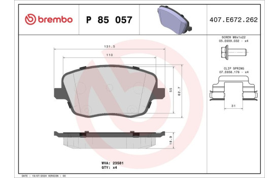 Kit de plaquettes de frein, frein à disque P 85 057 Brembo, Image 2