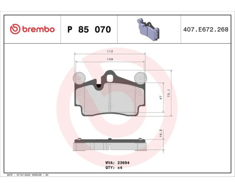 Kit de plaquettes de frein, frein à disque P 85 070 Brembo, Image 3