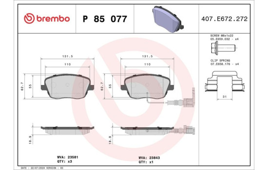 Kit de plaquettes de frein, frein à disque P 85 077 Brembo, Image 2