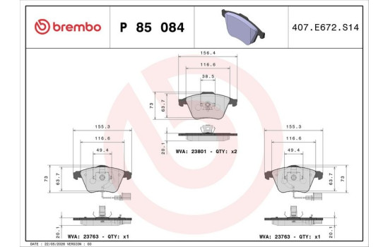 Kit de plaquettes de frein, frein à disque P 85 084 Brembo, Image 3