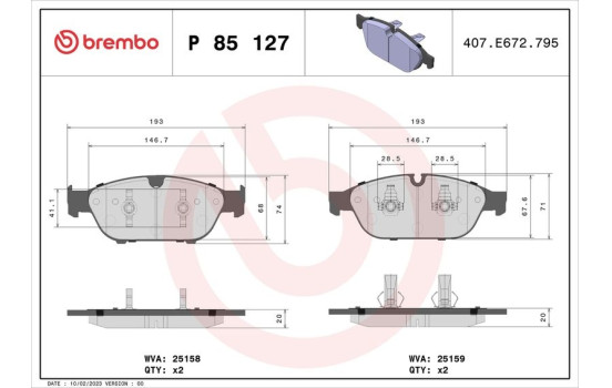 Kit de plaquettes de frein, frein à disque P 85 127 Brembo, Image 2