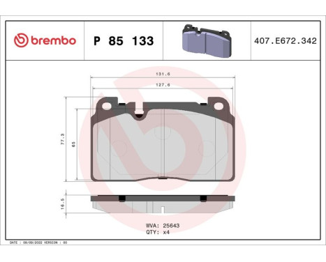 Kit de plaquettes de frein, frein à disque P 85 133 Brembo, Image 3