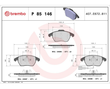 Kit de plaquettes de frein, frein à disque P 85 146 Brembo, Image 2