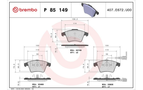 Kit de plaquettes de frein, frein à disque P 85 149 Brembo, Image 3