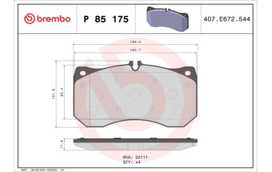 Kit de plaquettes de frein, frein à disque P 85 175 Brembo