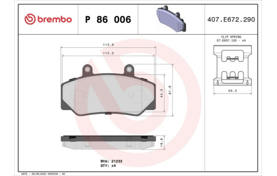 Kit de plaquettes de frein, frein à disque P 86 006 Brembo, Image 2