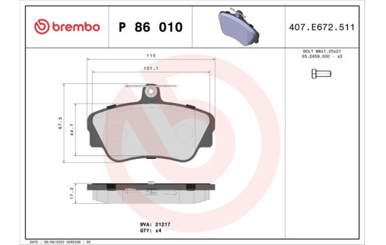 Kit de plaquettes de frein, frein à disque P 86 010 Brembo, Image 2