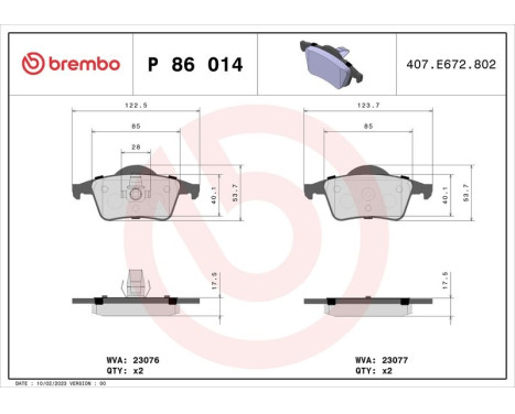 Kit de plaquettes de frein, frein à disque P 86 014 Brembo, Image 3