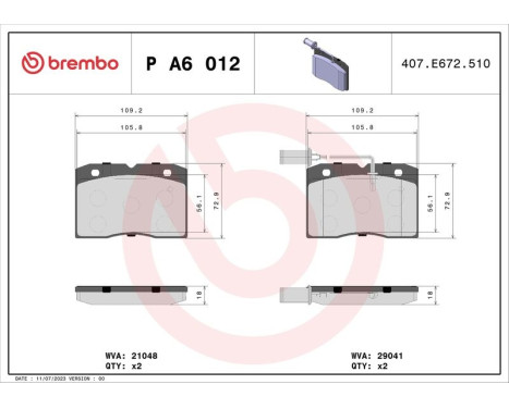 Kit de plaquettes de frein, frein à disque P A6 012 Brembo, Image 3