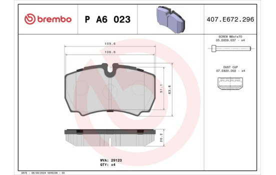 Kit de plaquettes de frein, frein à disque P A6 023 Brembo, Image 2