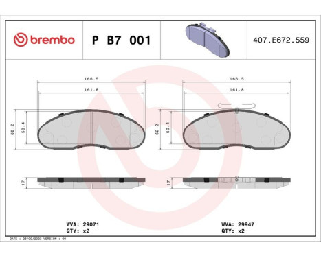 Kit de plaquettes de frein, frein à disque P B7 001 Brembo, Image 3