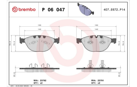 Kit de plaquettes de frein, frein à disque P06047 Brembo, Image 3