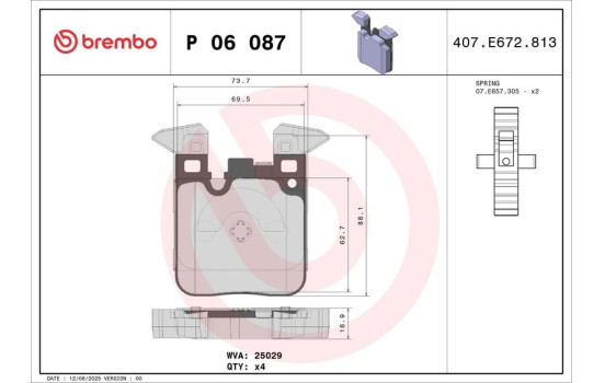 Kit de plaquettes de frein, frein à disque P06087 Brembo, Image 2