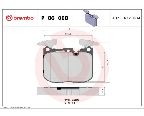 Kit de plaquettes de frein, frein à disque P06088 Brembo, Image 2