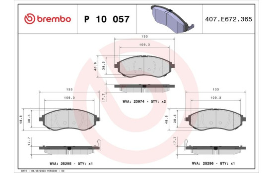 Kit de plaquettes de frein, frein à disque P10057 Brembo, Image 2