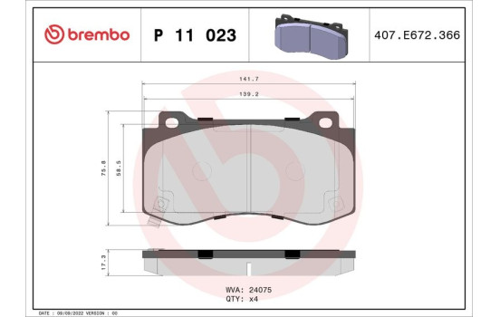 Kit de plaquettes de frein, frein à disque P11023 Brembo, Image 2