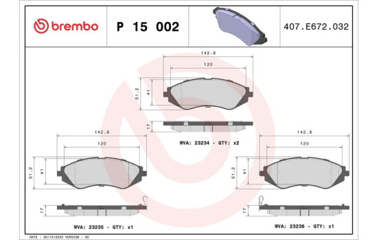 Kit de plaquettes de frein, frein à disque P15002 Brembo, Image 2