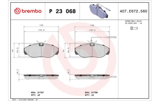Kit de plaquettes de frein, frein à disque P23068 Brembo, Image 2