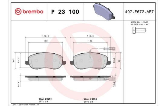 Kit de plaquettes de frein, frein à disque P23100 Brembo, Image 3
