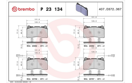 Kit de plaquettes de frein, frein à disque P23134 Brembo, Image 3