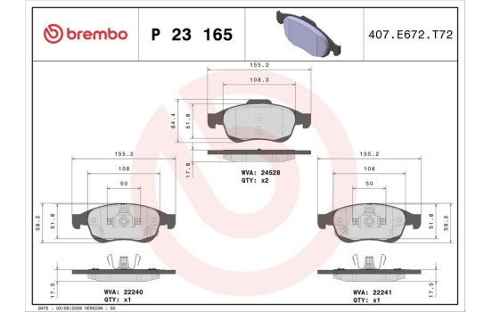 Kit de plaquettes de frein, frein à disque P23165 Brembo, Image 3