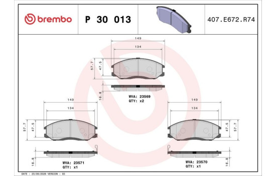 Kit de plaquettes de frein, frein à disque P30013 Brembo, Image 3