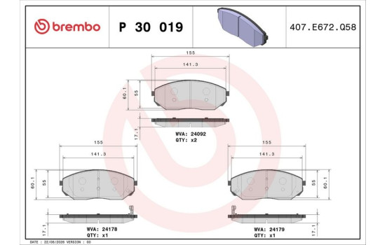Kit de plaquettes de frein, frein à disque P30019 Brembo, Image 3