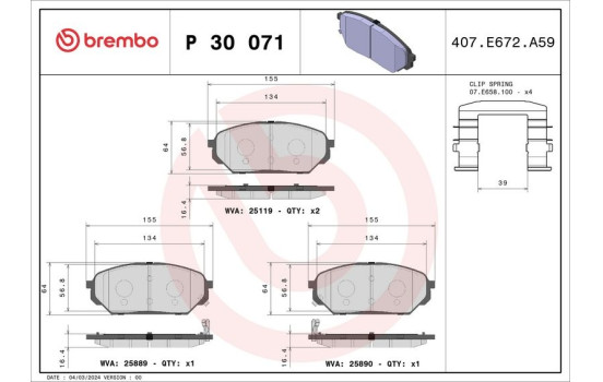 Kit de plaquettes de frein, frein à disque P30071 Brembo, Image 2