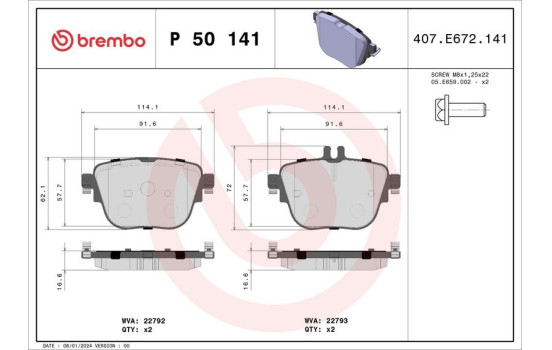 Kit de plaquettes de frein, frein à disque P50141 Brembo