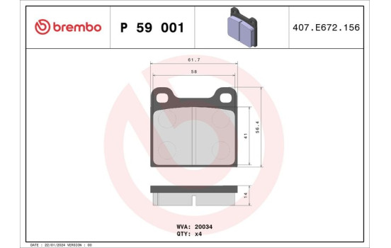 Kit de plaquettes de frein, frein à disque P59001 Brembo, Image 2
