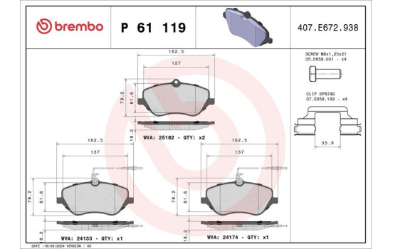 Kit de plaquettes de frein, frein à disque P61119 Brembo, Image 3