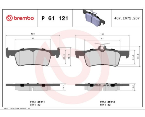 Kit de plaquettes de frein, frein à disque P61121 Brembo, Image 3