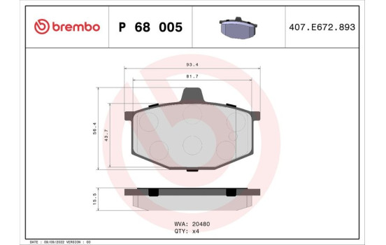 Kit de plaquettes de frein, frein à disque P68005 Brembo, Image 2