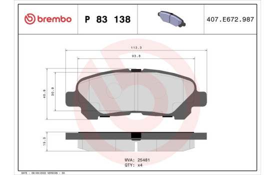 Kit de plaquettes de frein, frein à disque P83138 Brembo, Image 2