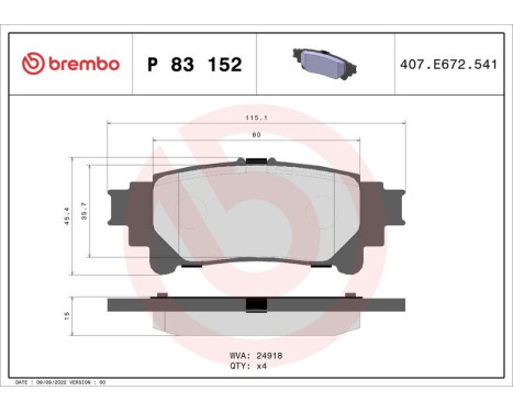 Kit de plaquettes de frein, frein à disque P83152 Brembo, Image 3