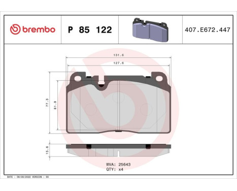 Kit de plaquettes de frein, frein à disque P85122 Brembo, Image 3