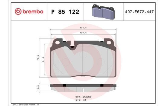 Kit de plaquettes de frein, frein à disque P85122 Brembo, Image 2