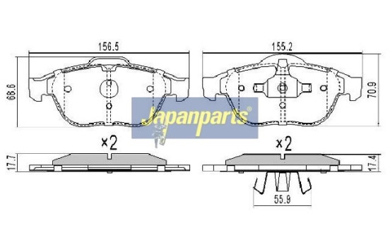 Kit de plaquettes de frein, frein à disque PA-0706AF Japanparts, Image 2