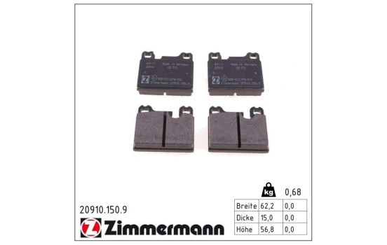 Kit de plaquettes de frein, frein à disque pb:z 20910.150.9 Zimmermann, Image 2