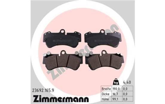 Kit de plaquettes de frein, frein à disque pb:z 23692.165.9 Zimmermann