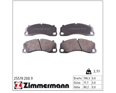 Kit de plaquettes de frein, frein à disque pb:z 25519.200.9 Zimmermann