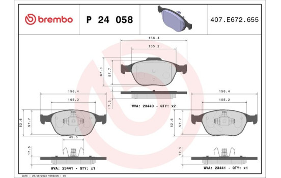 Kit de plaquettes de frein, frein à disque PLAQUETTE DE FREIN DIRECTIONNELLE P 24 058 Brembo, Image 2