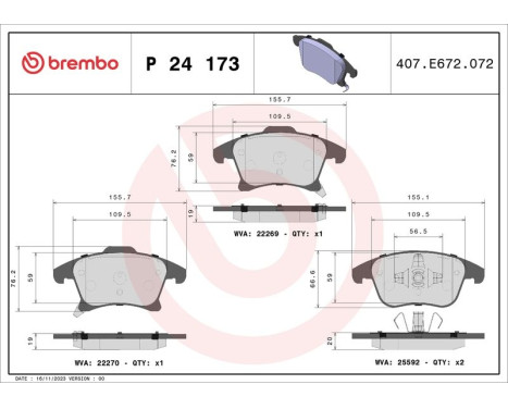 Kit de plaquettes de frein, frein à disque PLAQUETTE DE FREIN DIRECTIONNELLE P 24 173 Brembo, Image 3