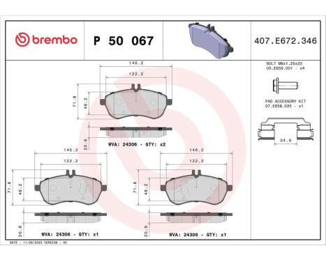 Kit de plaquettes de frein, frein à disque PLAQUETTE DE FREIN DIRECTIONNELLE P 50 067 Brembo, Image 3